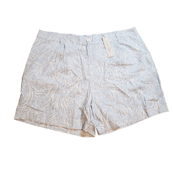 Charlie Paige Blue & White Leopard Peint Linen Shorts NEW XL - Picture 1 of 5